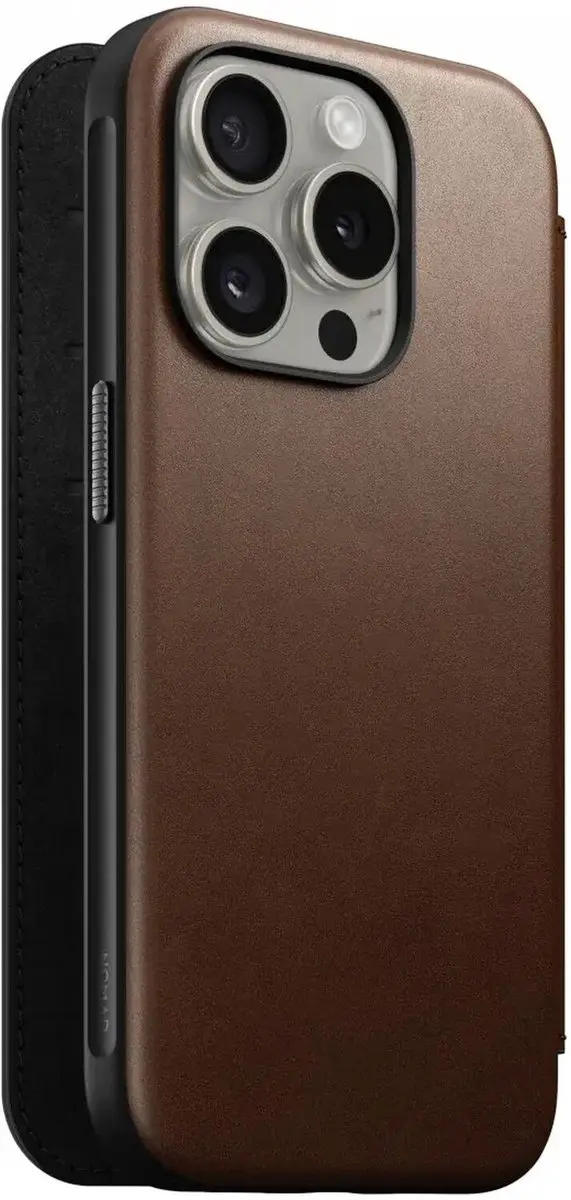 NOMAD Modern Leather Folio 114671114080 - iPhone 15 Pro Hoesje - 3 Pasjes - Bruin