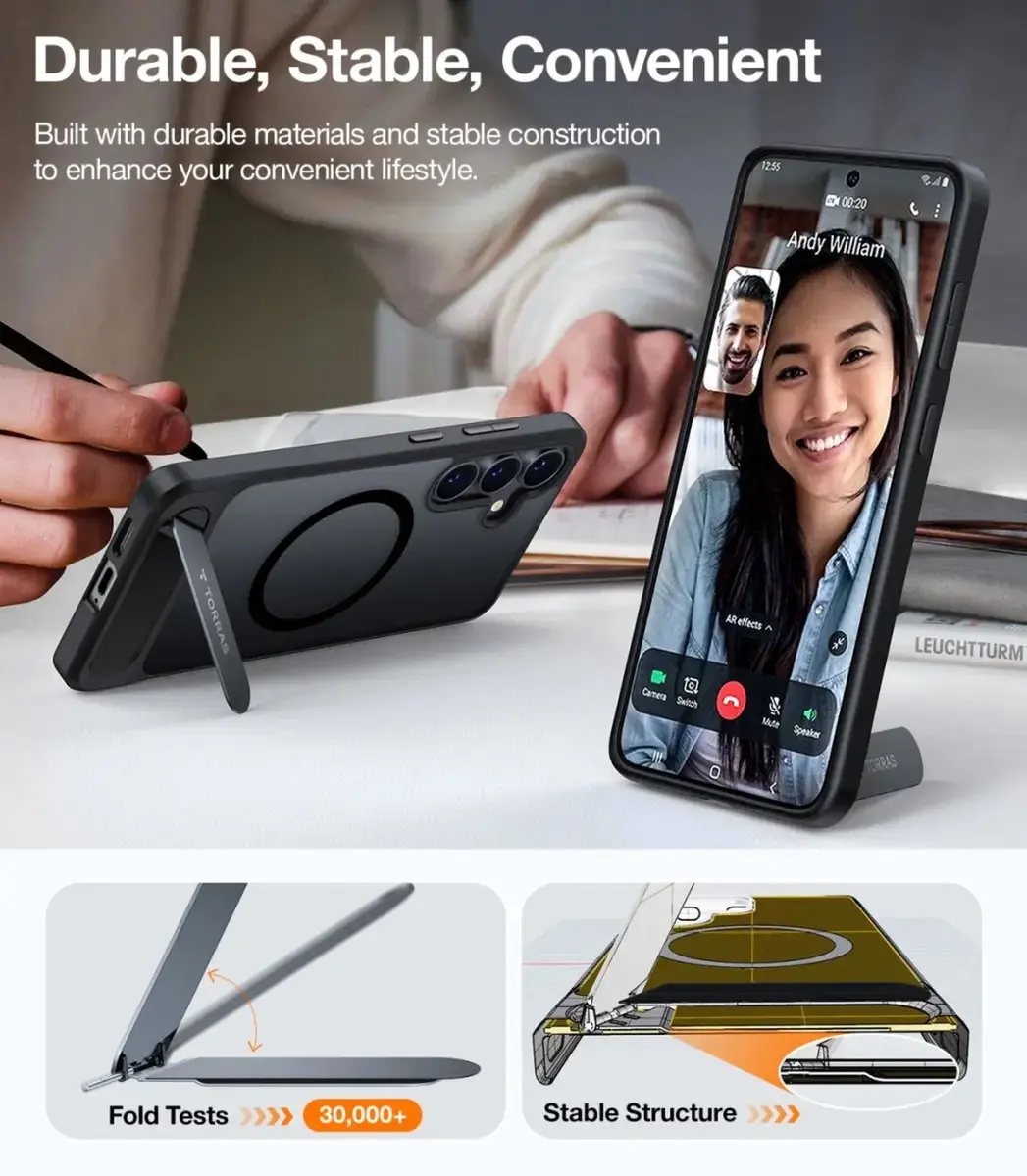 Torras UPro Pstand Spin Hoesje Samsung Galaxy S25 - MagSafe/Qi2 - Zwart