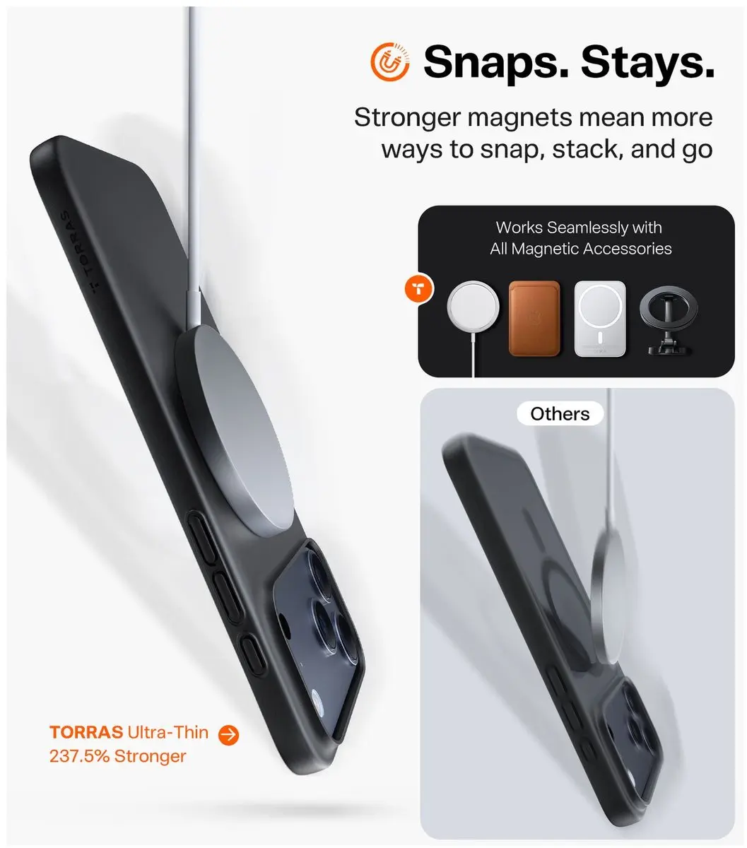 Torras Slim Fit Mag Hoesje iPhone 17 Pro - MagSafe - Zwart - afbeelding 6 van 6