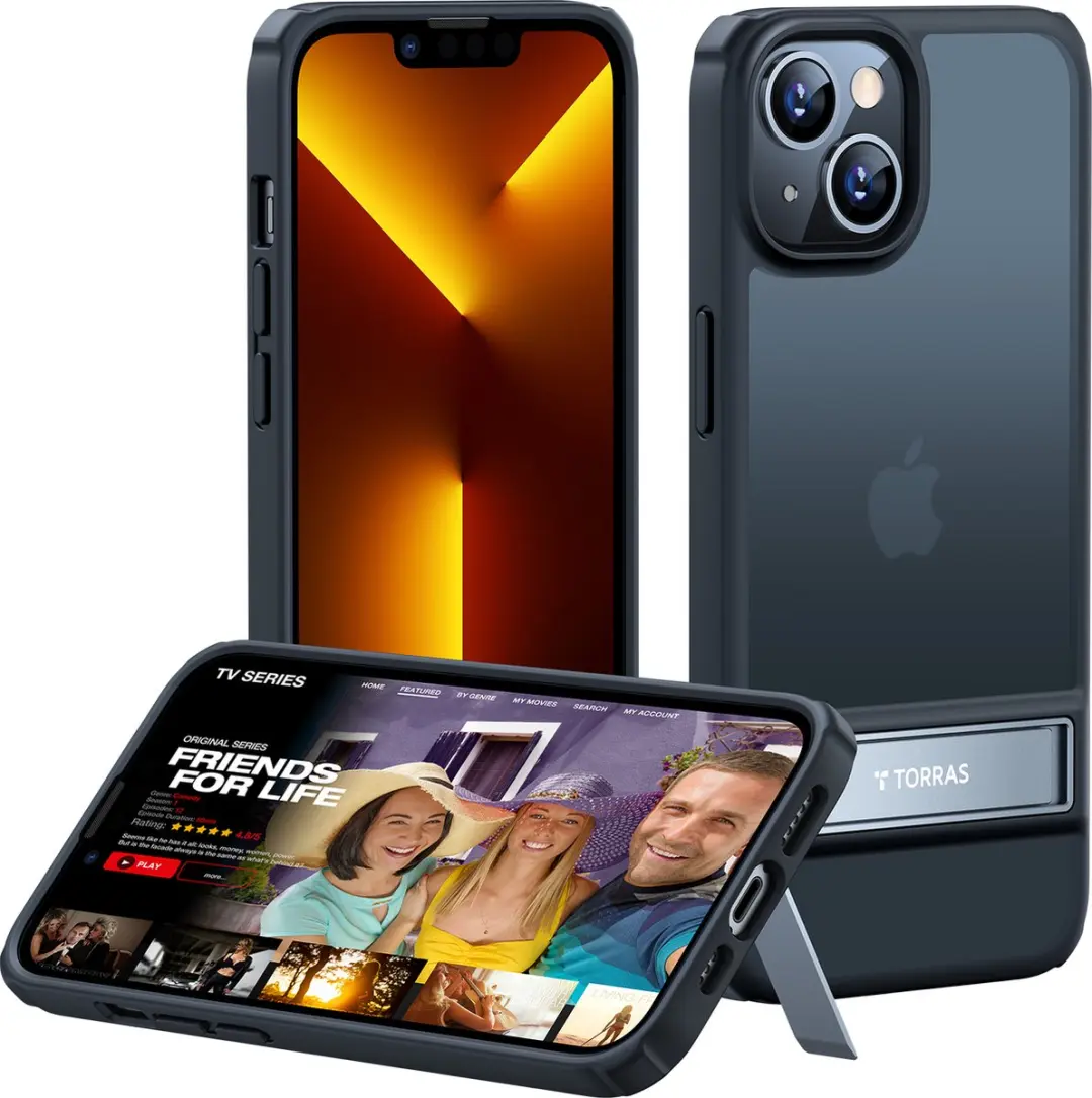 Torras geschikt voor iPhone 13 Kickstand & Soft rand hoesje