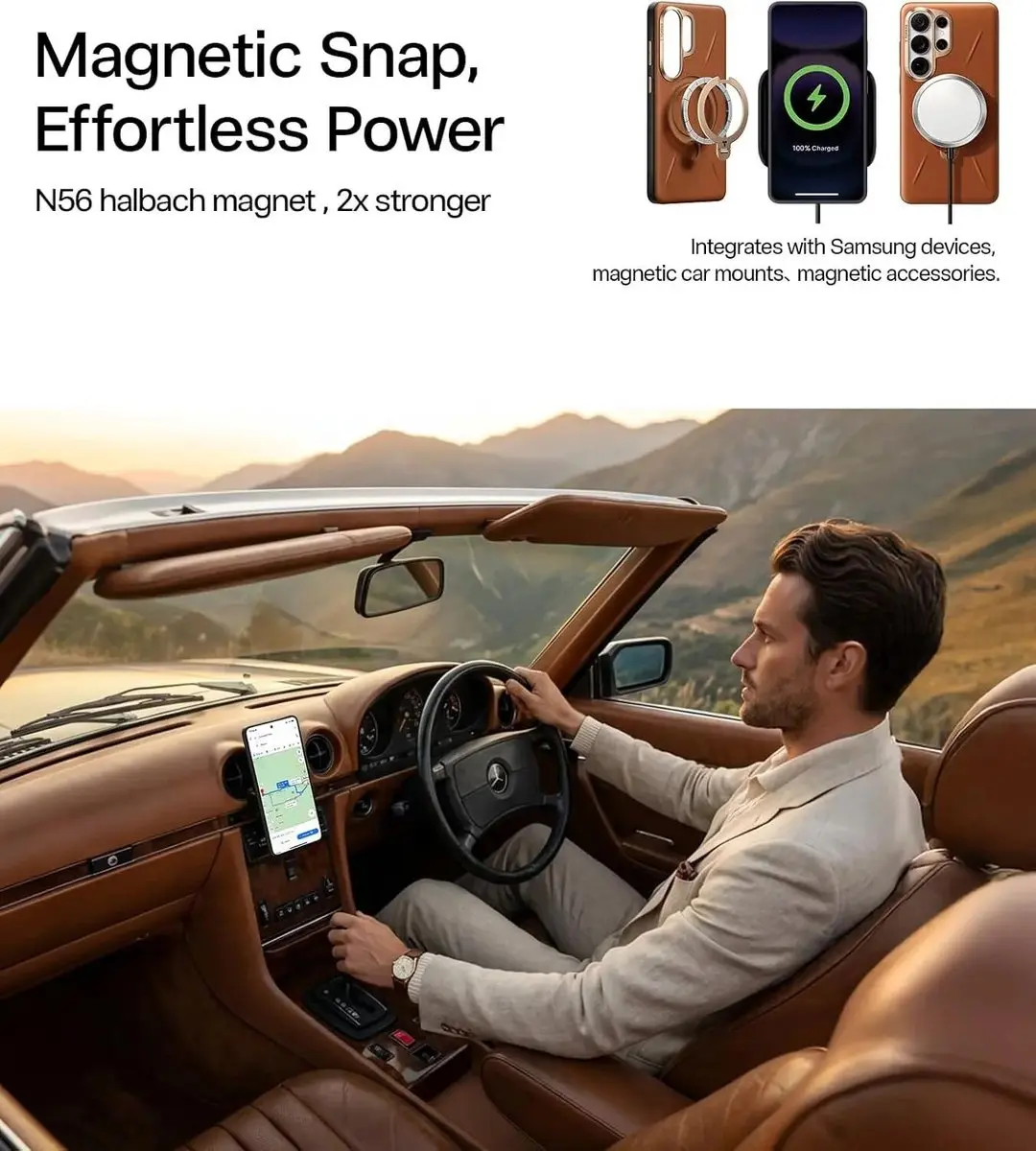 Torras Ostand Q Pro Leather Hoesje S26 Ultra - MagSafe - 360° Draaibare Stand - Bruin - afbeelding 6 van 6