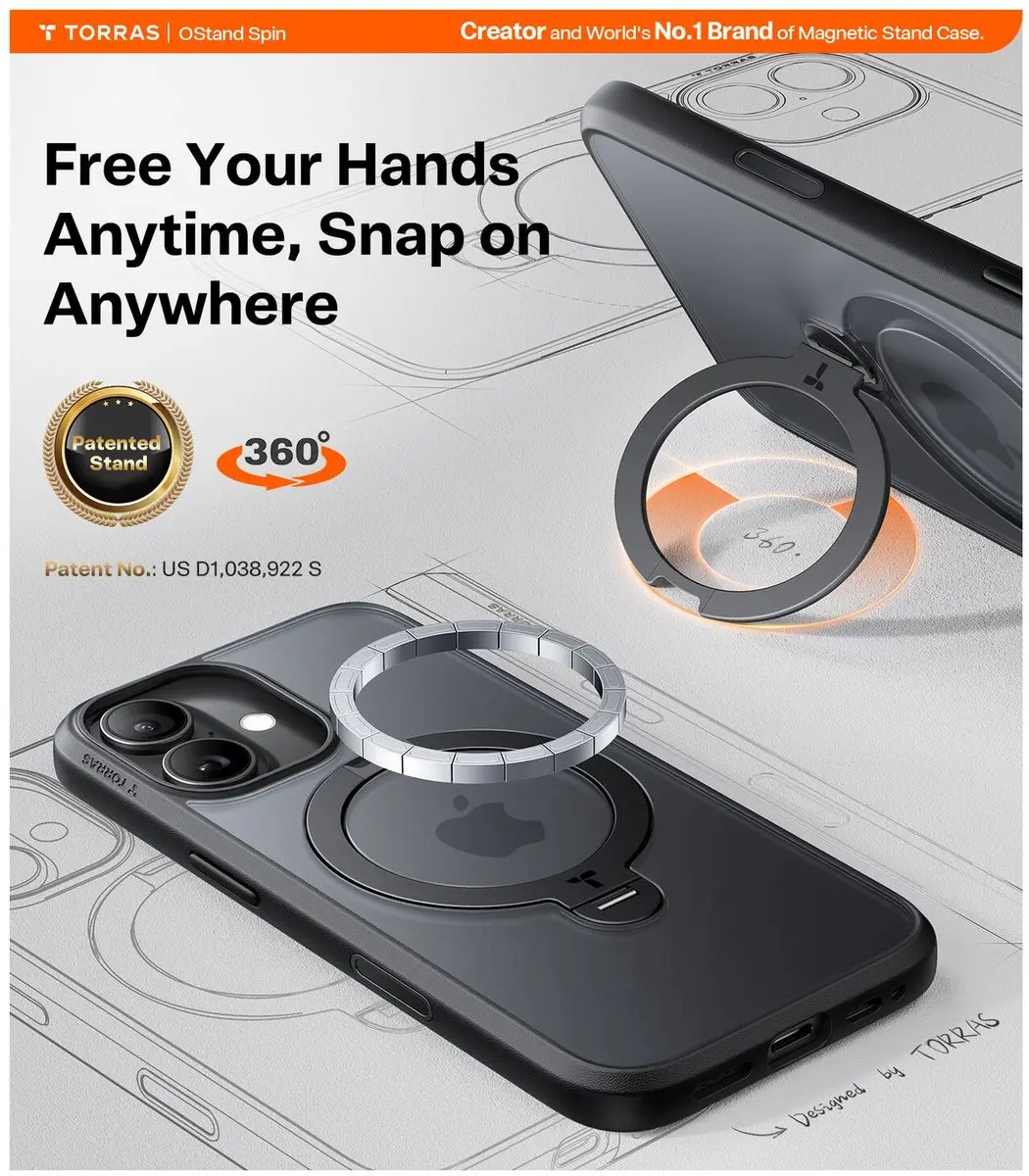 Torras UPro Ostand Spin Hoesje iPhone 17 - MagSafe 360° Draaibaar - Zwart