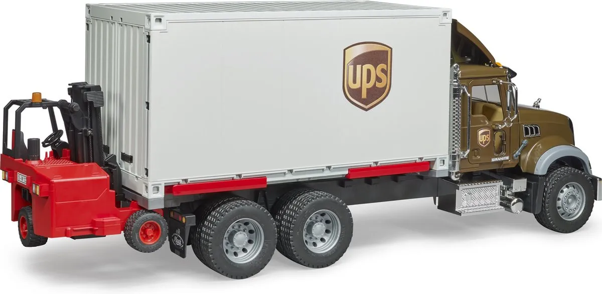 Bruder 2828 Mack Granite UPS met vorkheftruck - Bruin