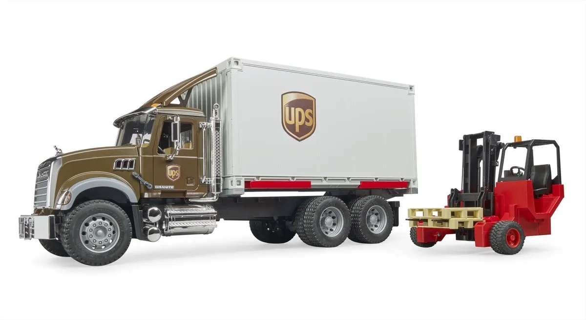 Bruder 2828 Mack Granite UPS met vorkheftruck - Bruin