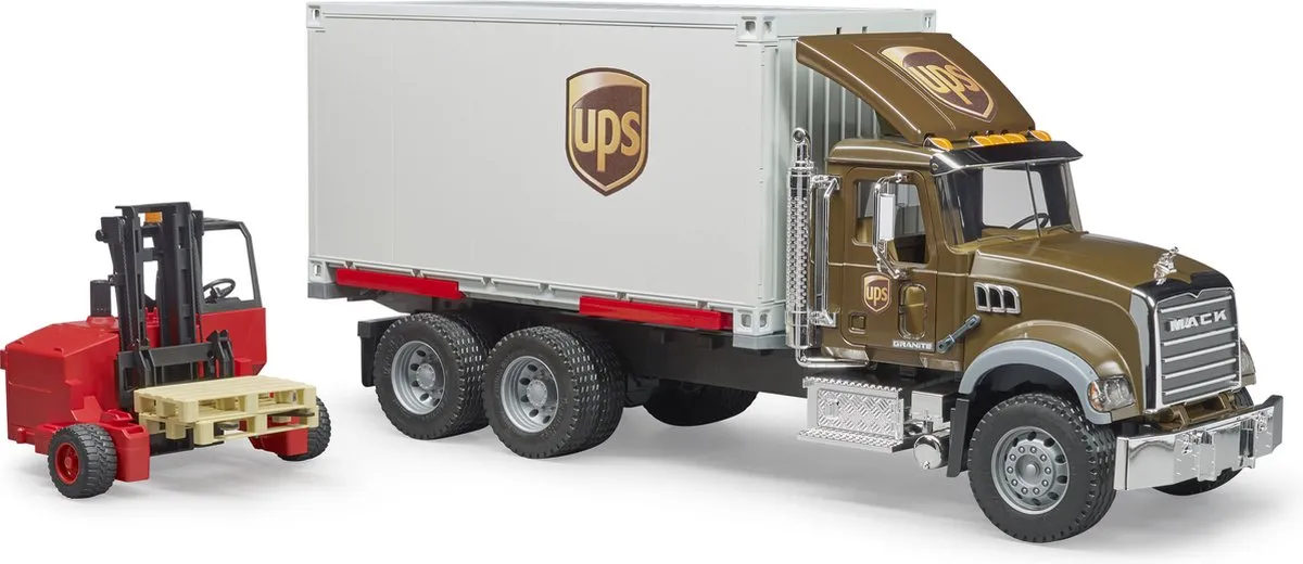 Bruder 2828 Mack Granite UPS met vorkheftruck - Bruin