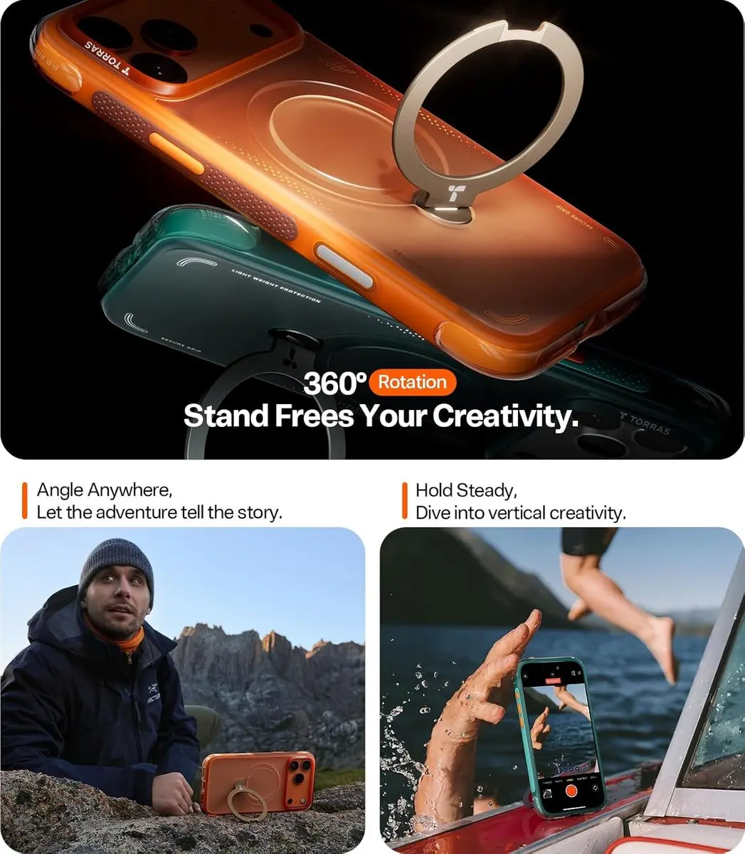 Torras Ostand Q3 Air Spin Hoesje iPhone 17 Pro Max - Oranje