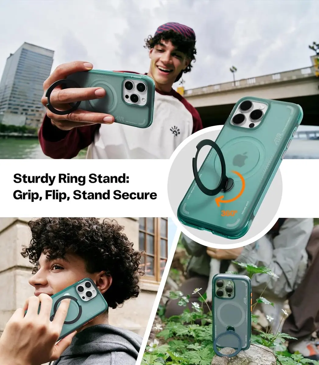 Torras Ostand Q3 Air Spin Hoesje iPhone 16 Pro Max - Groen