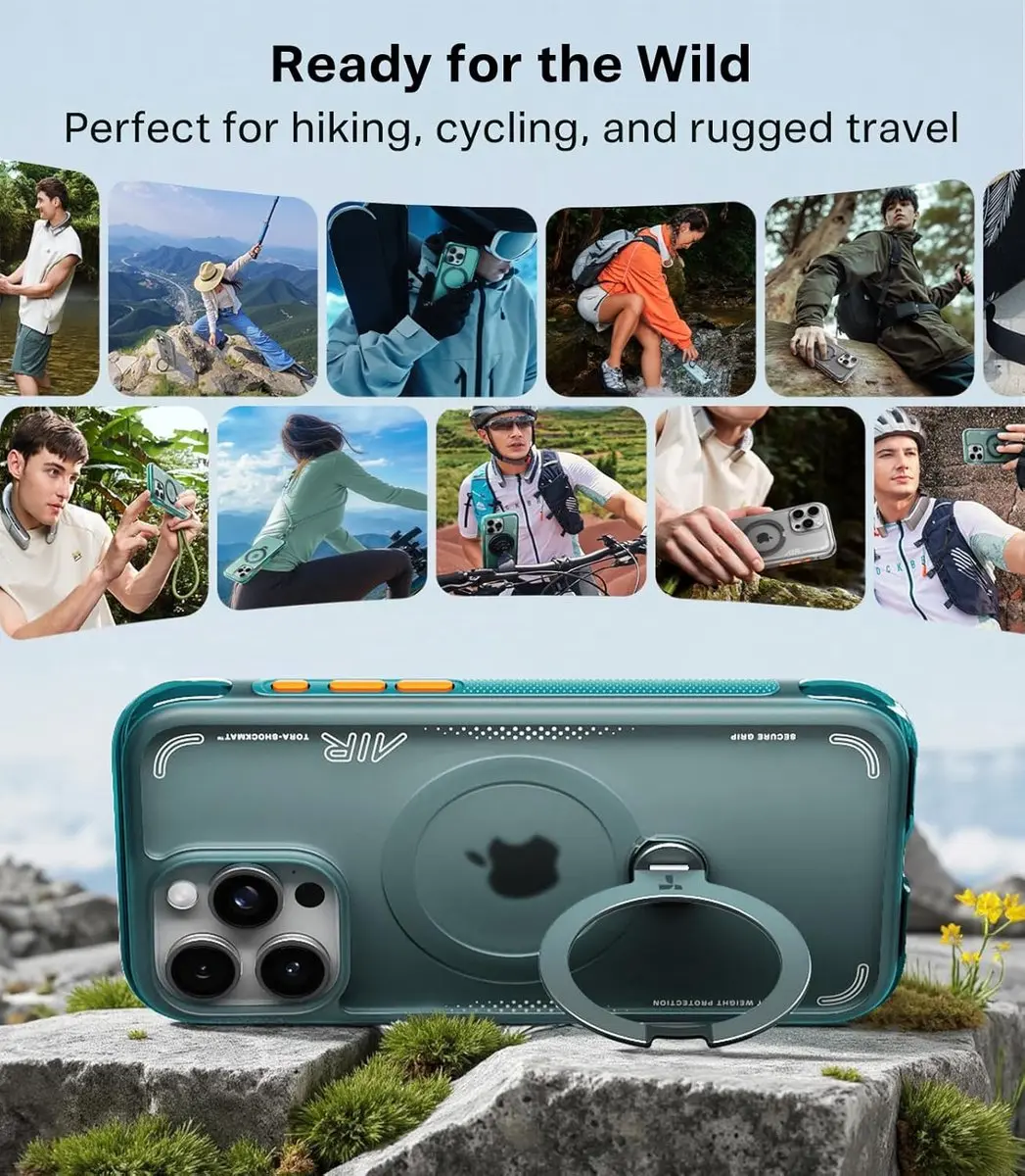 Torras Ostand Q3 Air Spin Hoesje iPhone 16 Pro Max - Groen - afbeelding 6 van 6