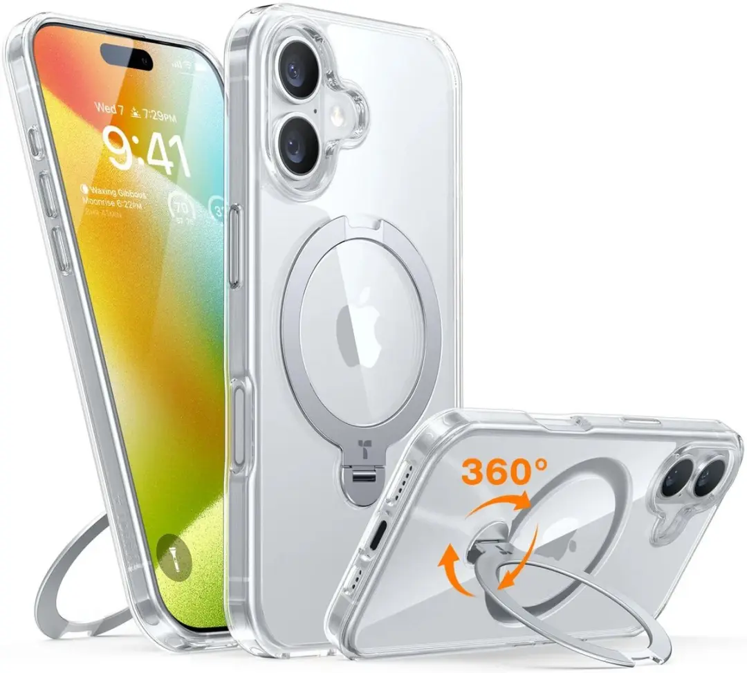 Torras UPro Ostand Spin Hoesje iPhone 16 Plus - Transparant