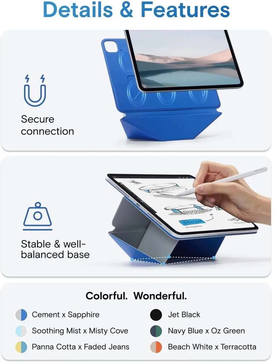MOFT Dynamic Folio Hoes iPad Mini 7/6 - Magnetisch - 20+ Kijkhoeken - Vegan Leer - Navy