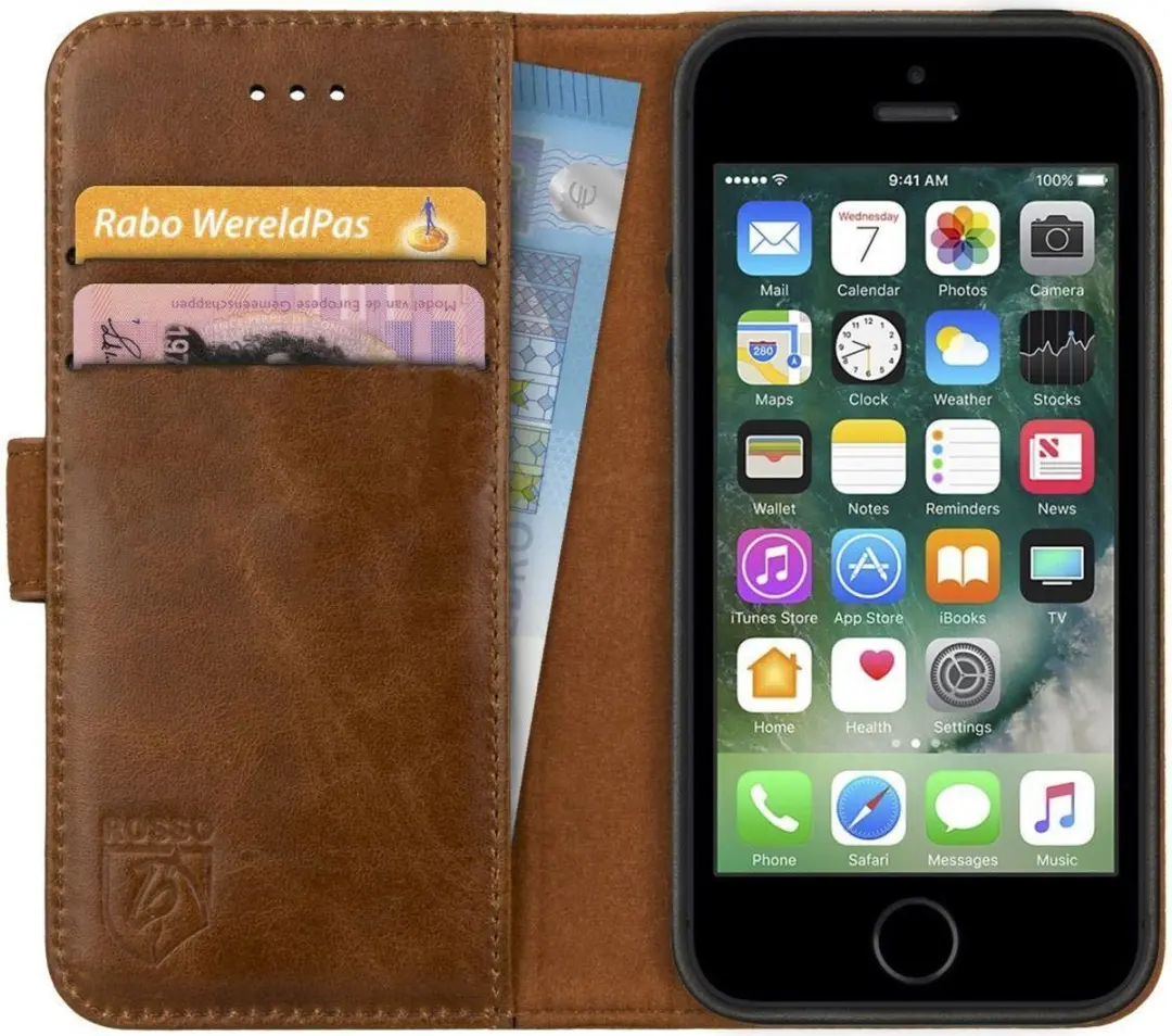 Rosso Deluxe Echt Leer Book Case Hoesje Geschikt voor Apple iPhone SE / 5S / 5