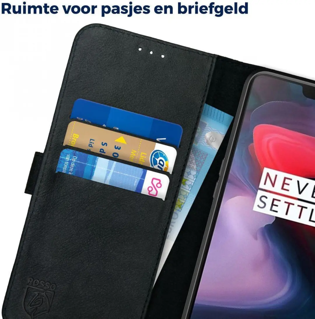 Rosso Deluxe Book Case OnePlus 6 - 3 Pasjes - Zwart