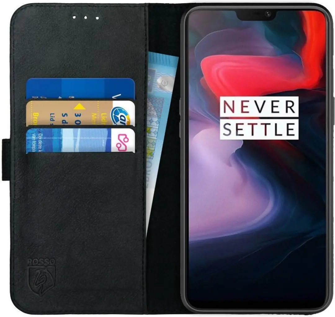 Rosso Deluxe Echt Leer Book Case Hoesje Geschikt voor OnePlus 6