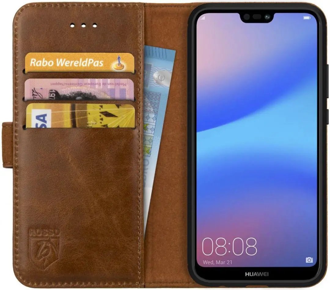 Rosso Deluxe Echt Leer Book Case Hoesje Geschikt voor Huawei P20 Lite
