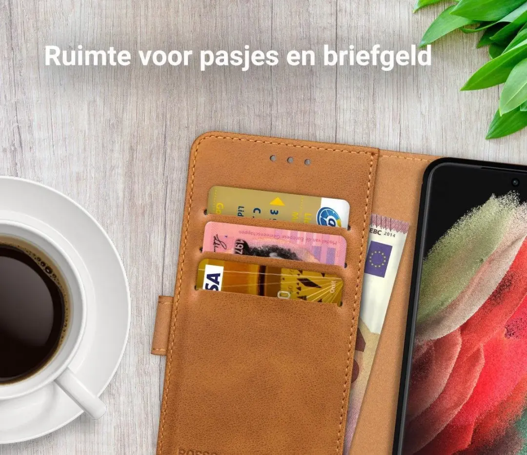 Rosso Element Book Case Wallet Samsung Galaxy S21 Ultra - 3 Pasjes - Lichtbruin