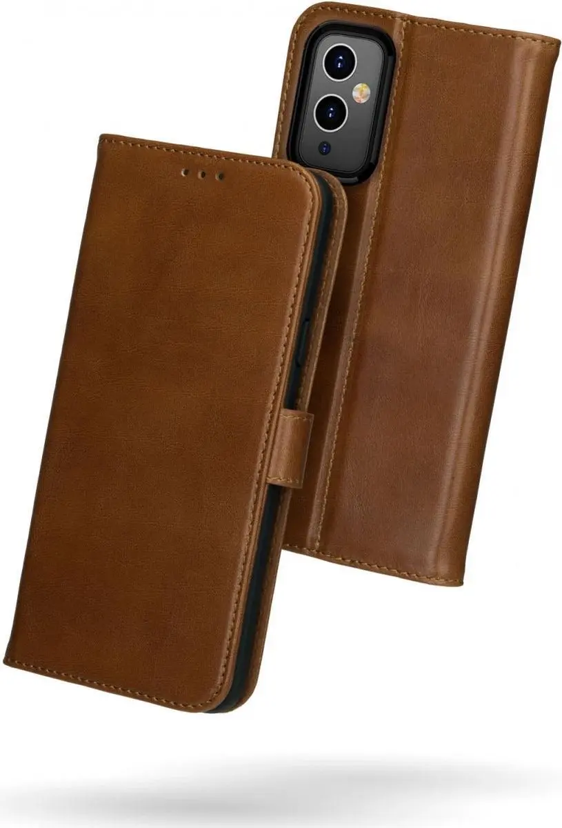 Rosso Deluxe Book Case OnePlus 9 - 3 Pasjes Bruin