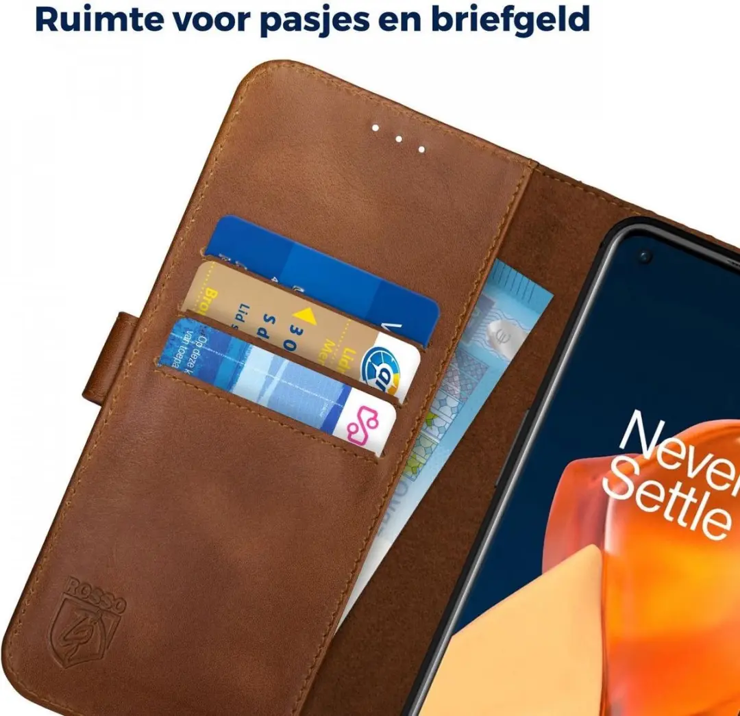Rosso Deluxe Book Case OnePlus 9 - 3 Pasjes Bruin - afbeelding 6 van 6