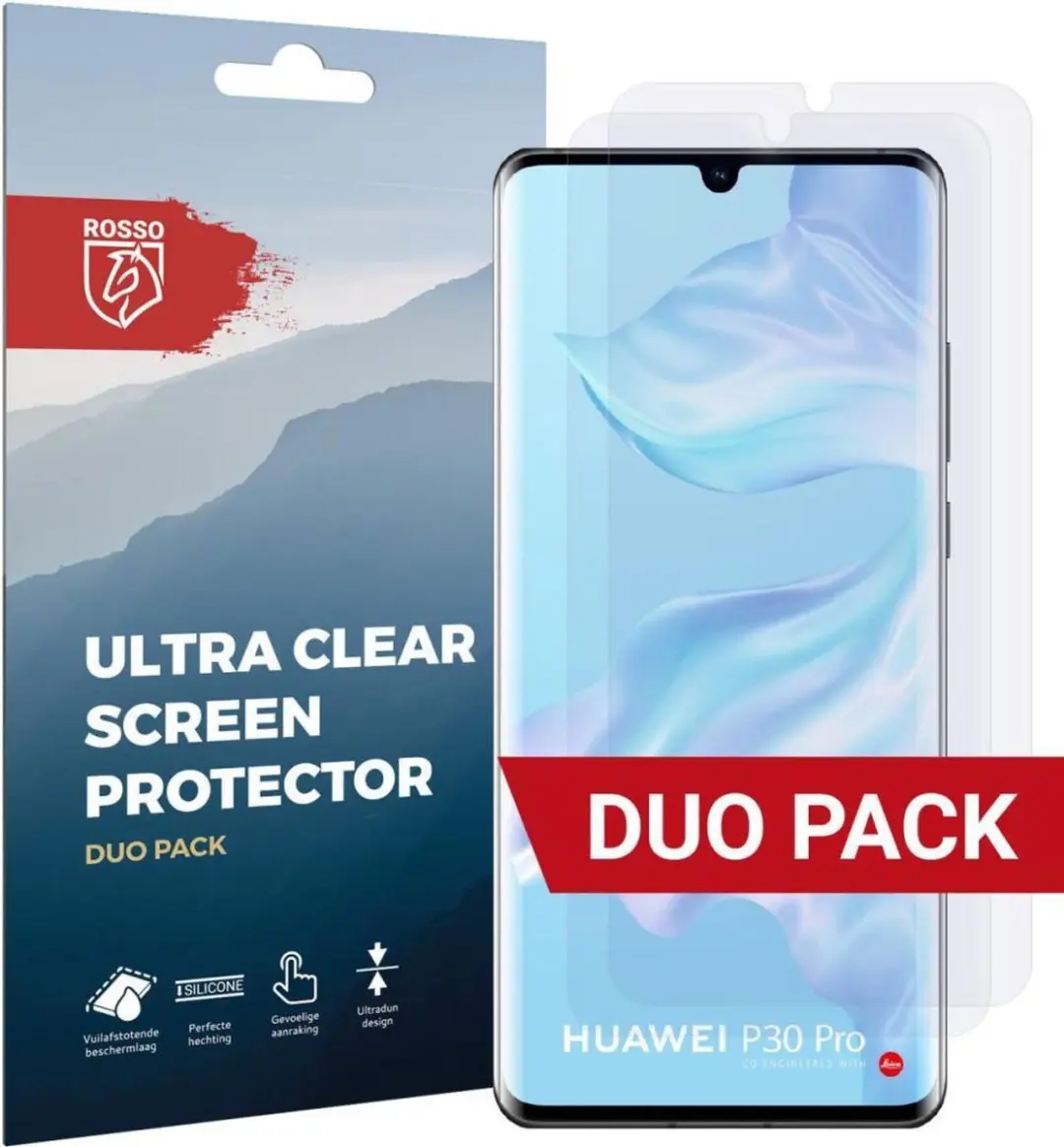 Rosso Screen Protector Ultra Clear Duo Pack Geschikt voor Huawei P30 Pro (New Ed