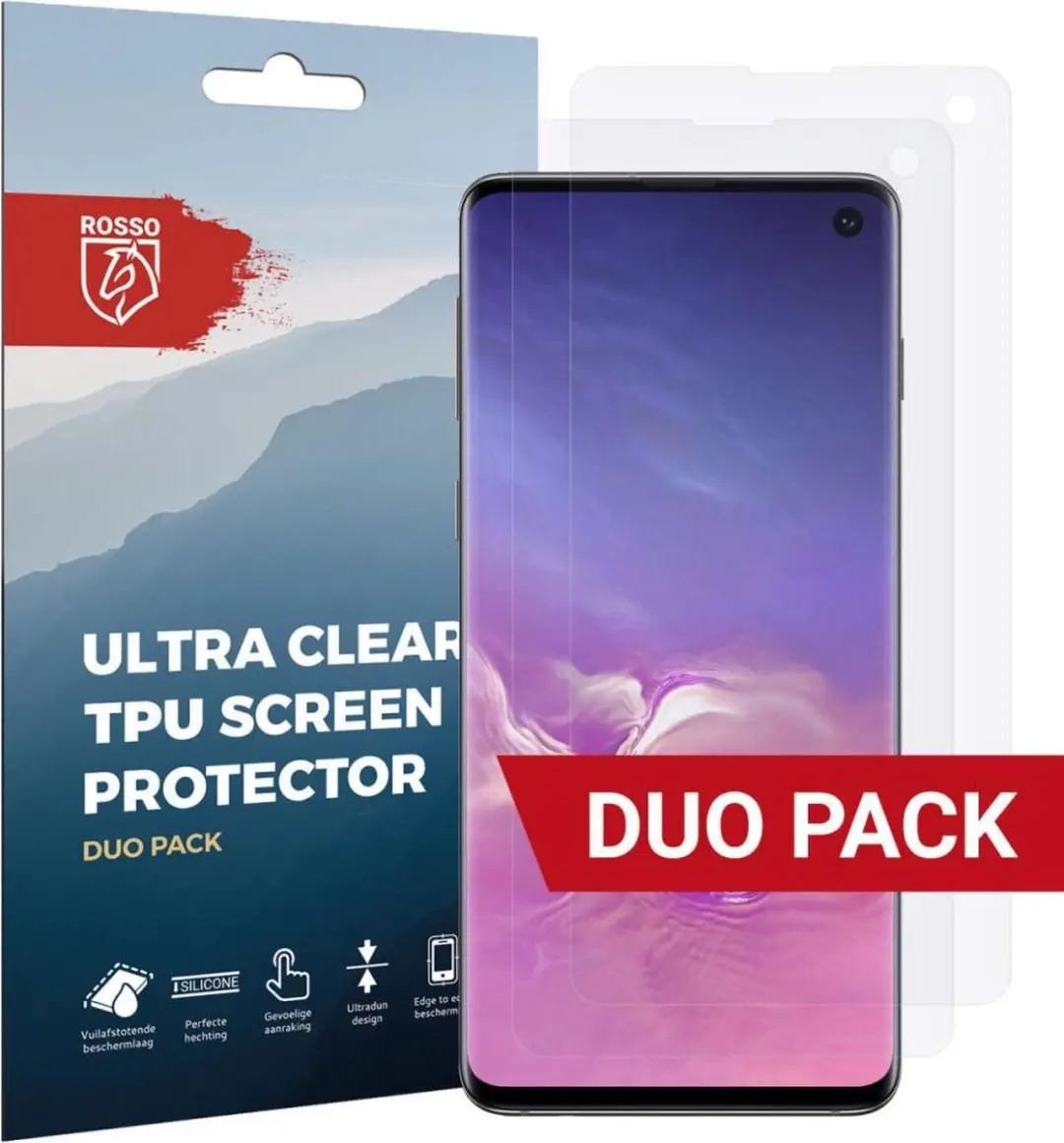 Rosso Screen Protector Ultra Clear Duo Pack Geschikt voor Samsung Galaxy S10
