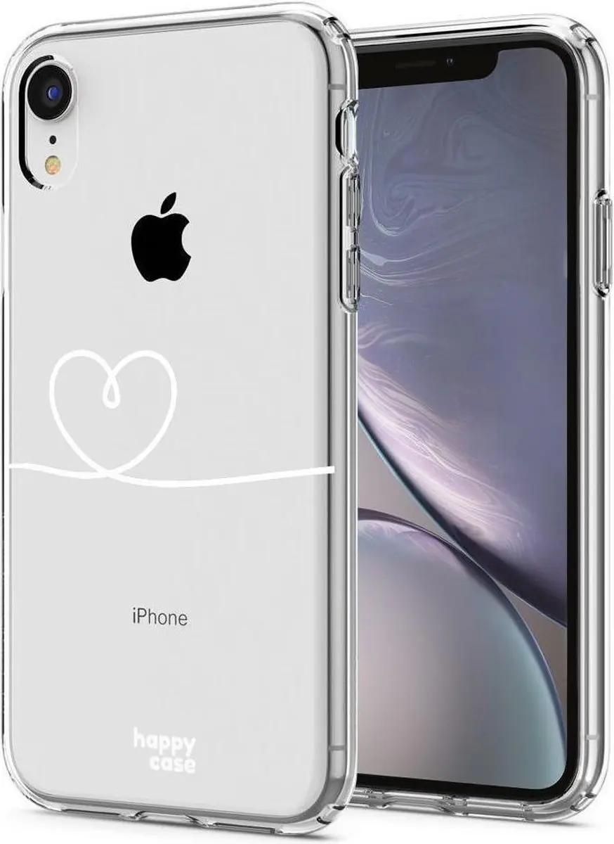 HappyCase Hoesje iPhone XR Flexibel TPU Hartje Print - Wit/Transparant