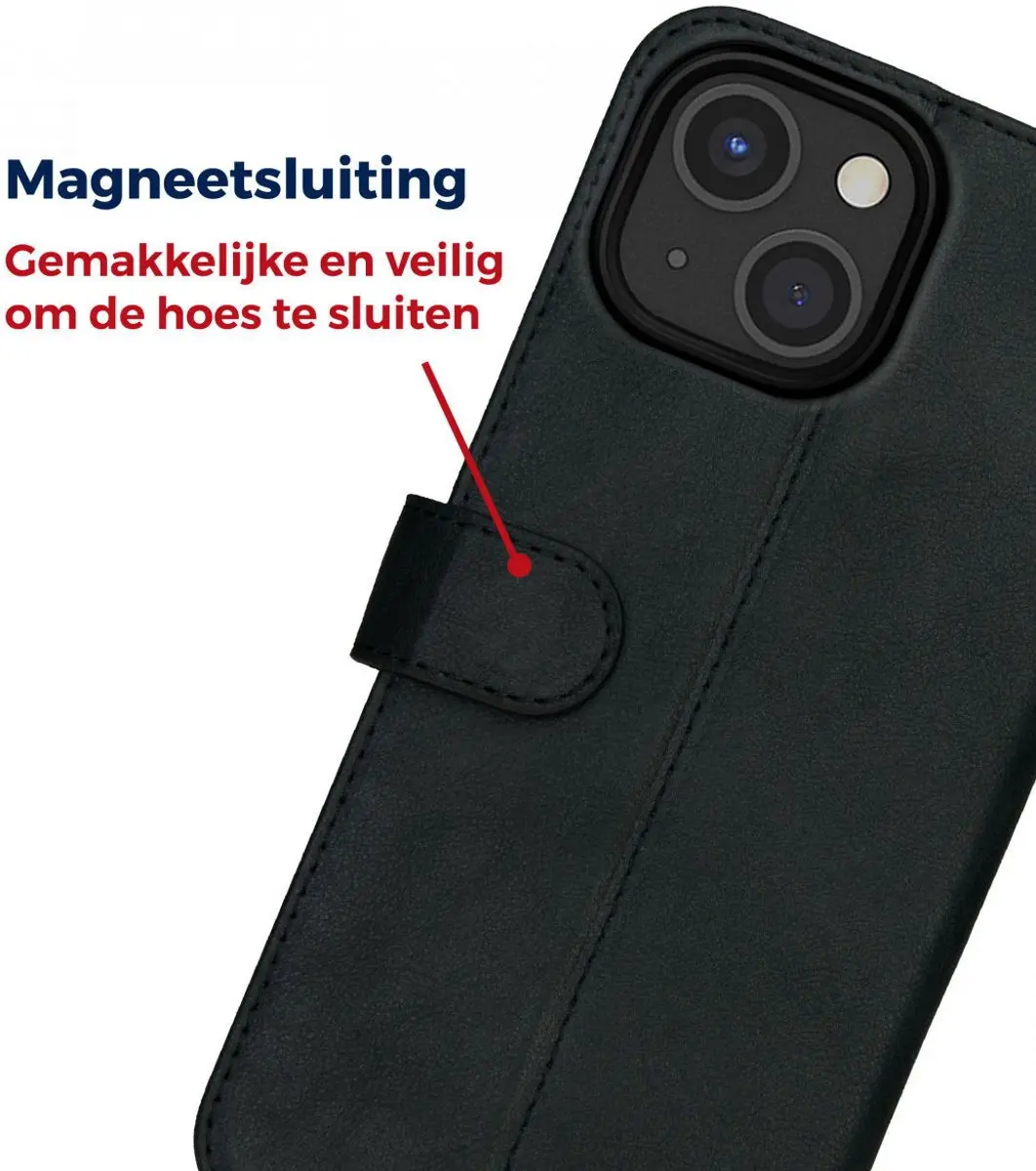 Rosso Deluxe Book Case iPhone 13 Mini - 3 Pasjes - Zwart - afbeelding 6 van 6
