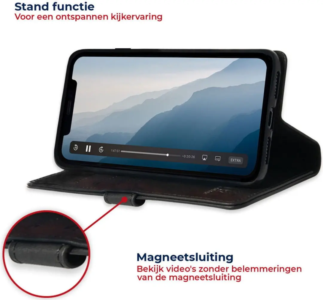 Rosso Deluxe Book Case iPhone 13 Mini - 3 Pasjes - Zwart