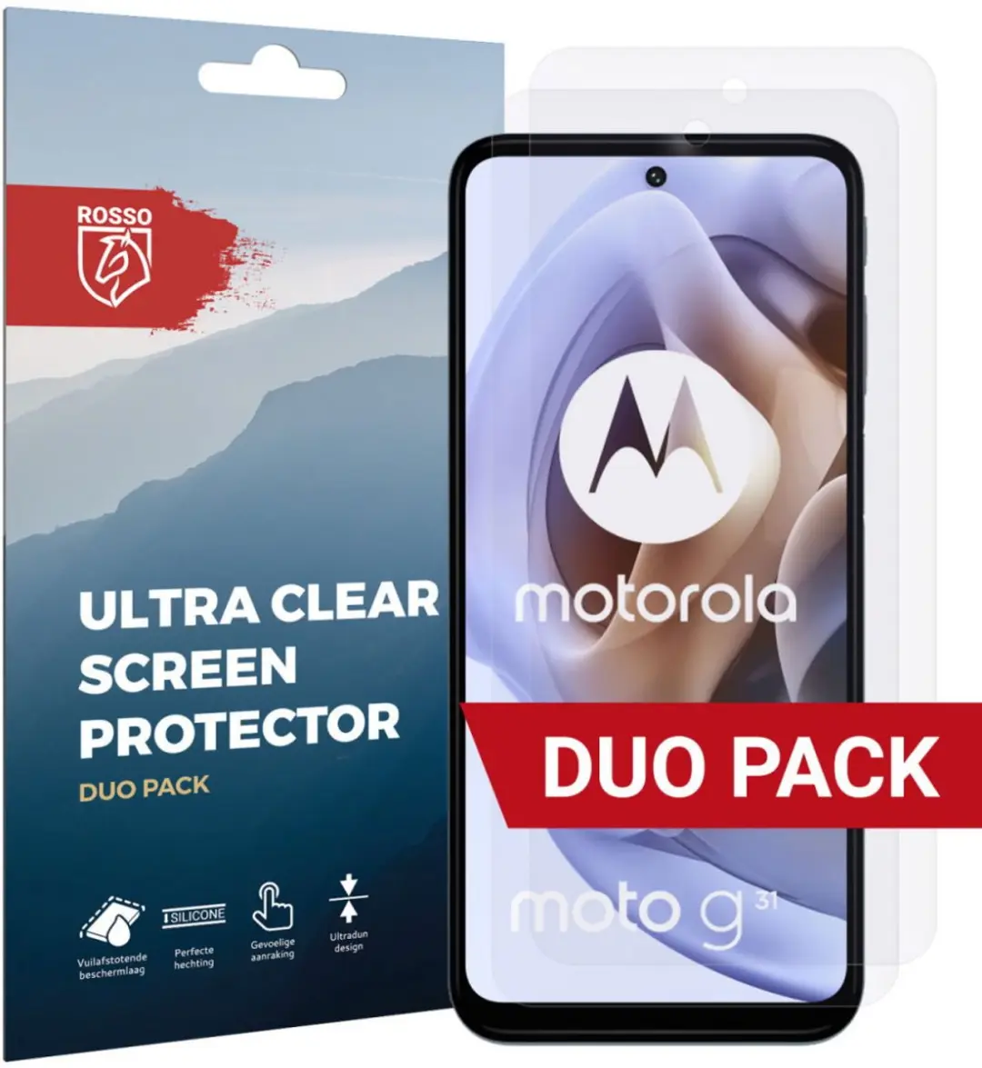 Rosso Screen Protector Ultra Clear Duo Pack Geschikt voor Motorola Moto G31 / G4