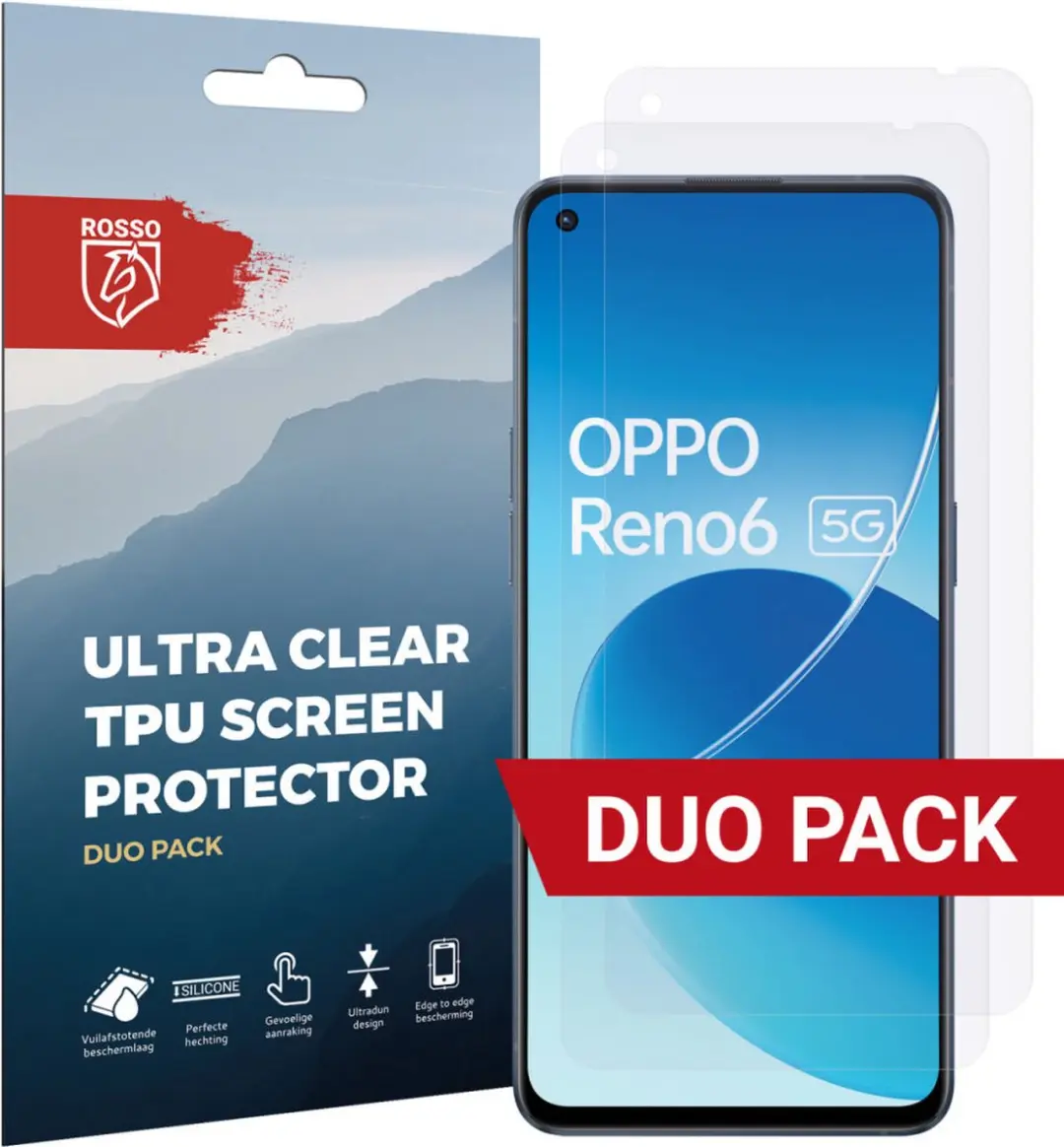 Rosso Screen Protector Ultra Clear Duo Pack Geschikt voor Oppo Reno 6 5G