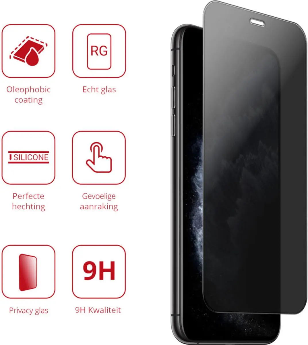 Rosso 9H Privacy Screen Protector iPhone 11 Pro - Gehard Glas