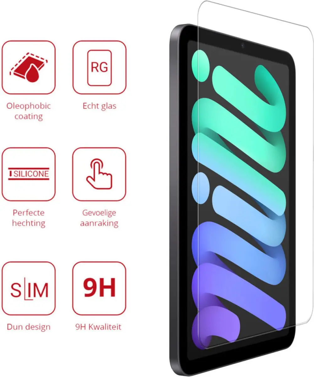 Rosso 147148 Screen Protector - Apple iPad Mini 7/6 - 9H Glas - Transparant/Red