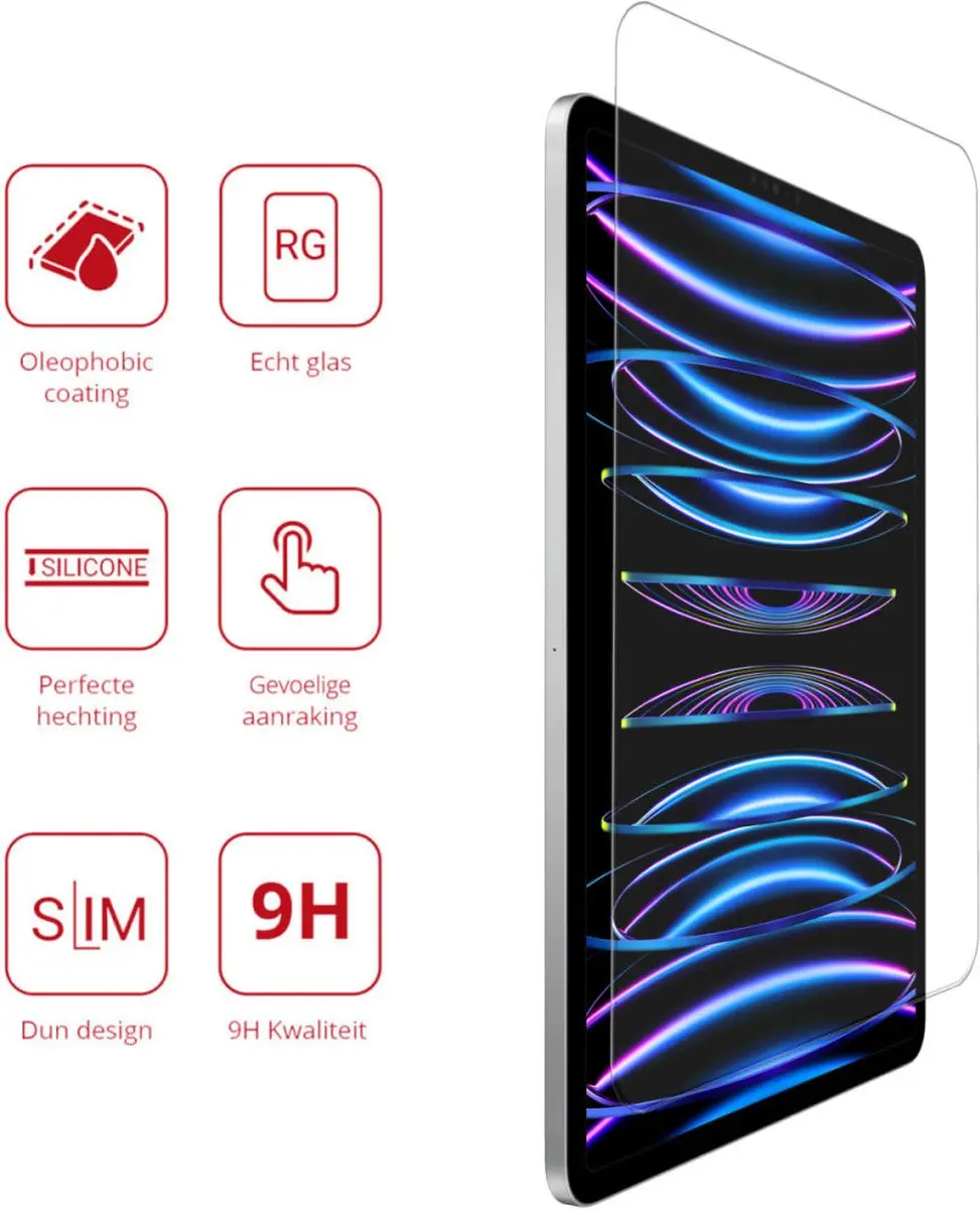 Rosso 9H Tempered Glass iPad Pro 12.9 2018/2020/2021/2022 - Transparant/Red - afbeelding 6 van 6