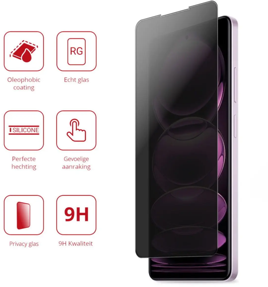 Rosso Xiaomi Redmi Note 12 Pro/Poco X5 Pro 9H Tempered Glass - Privacy - afbeelding 3 van 5