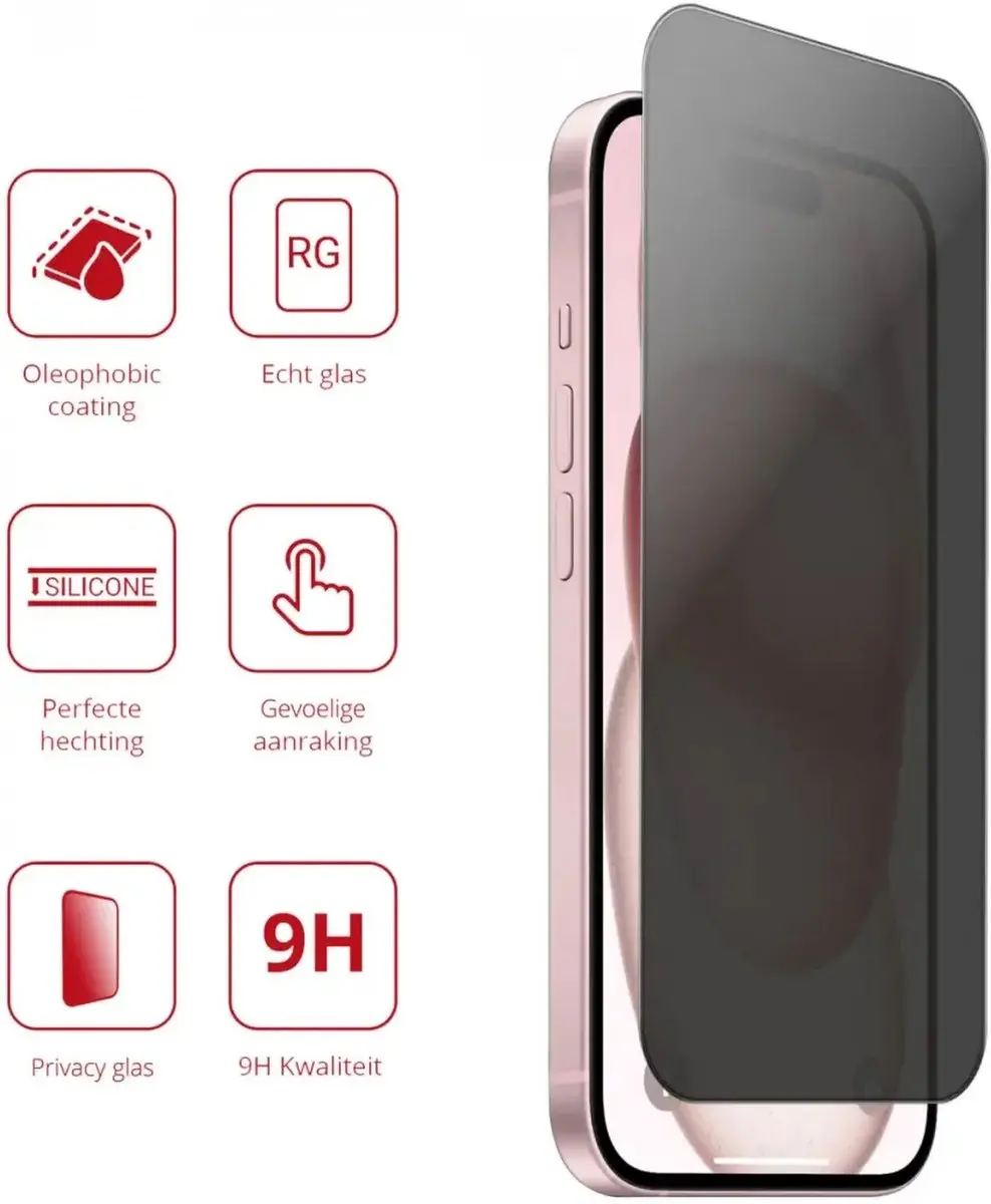 Rosso 9H Privacy Schermbeschermer iPhone 15 Plus - Gehard Glas