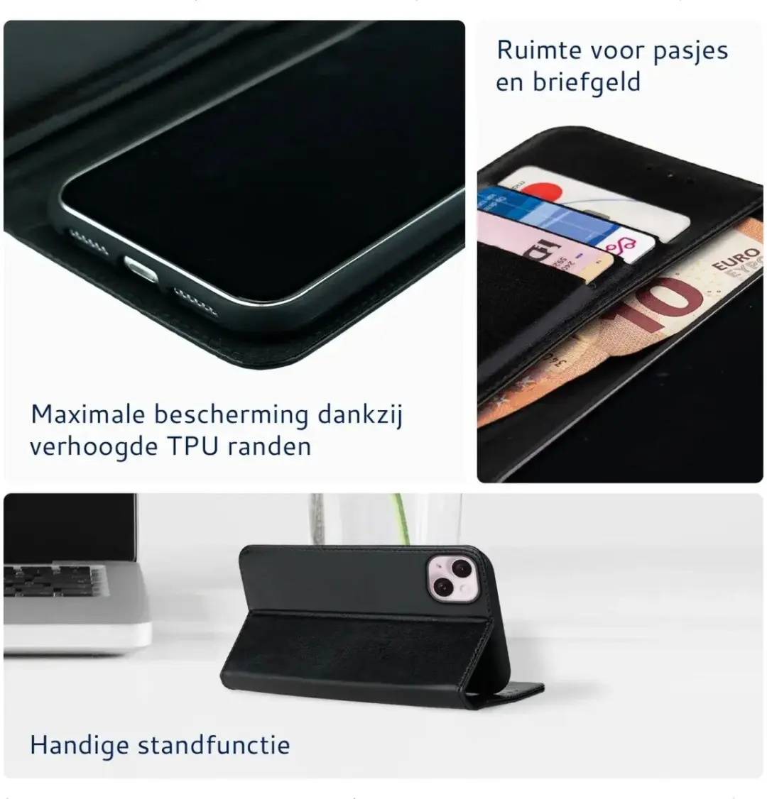 Rosso Element Book Case Wallet iPhone 15 Plus - 3 Pasjes - Zwart