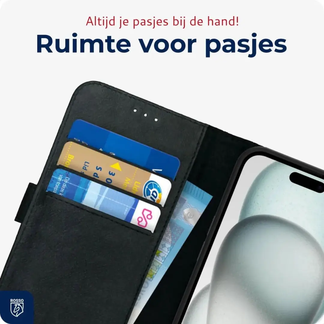 Rosso Deluxe Book Case iPhone 15 - 3 Pasjes - Zwart