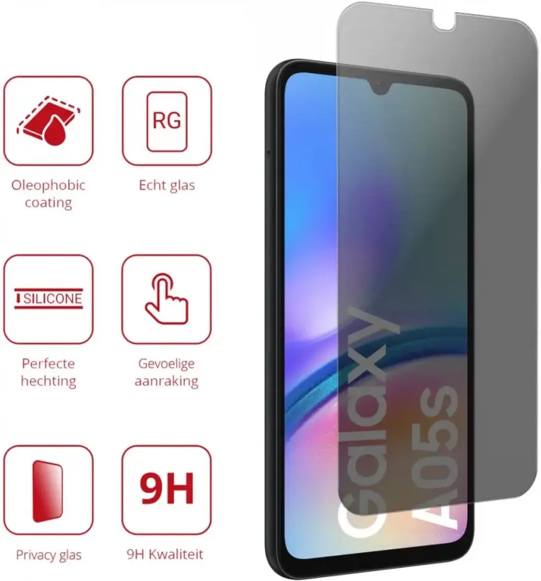 Rosso Privacy Screen Protector Samsung Galaxy A05s - 9H Glas - Case Friendly