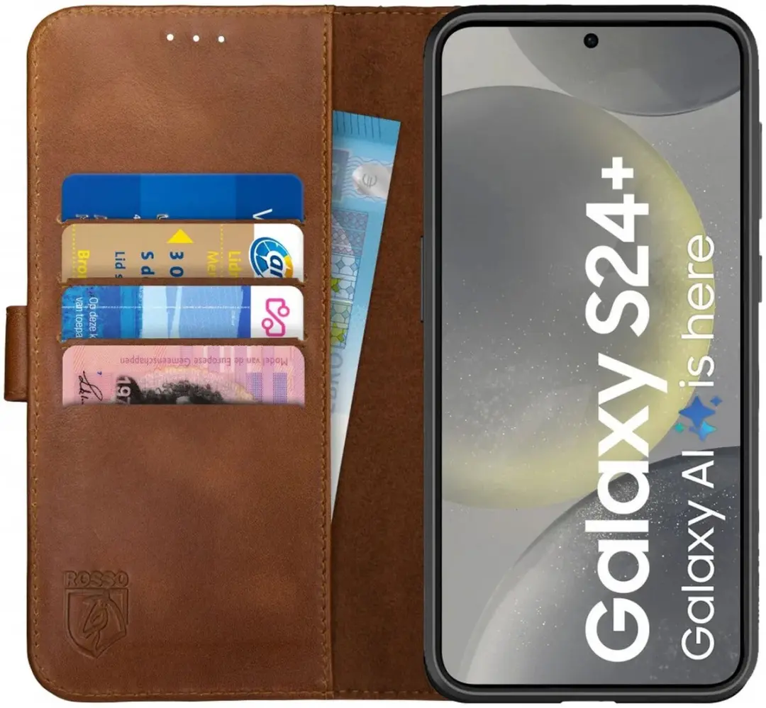 Rosso Deluxe Echt Leer Book Case Hoesje Geschikt voor Samsung Galaxy S24 Plus