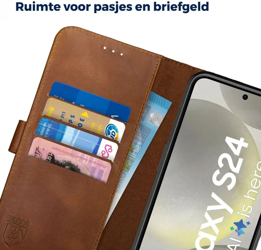 Rosso Deluxe Book Case Samsung Galaxy S24 Plus - 3 Pasjes - Bruin