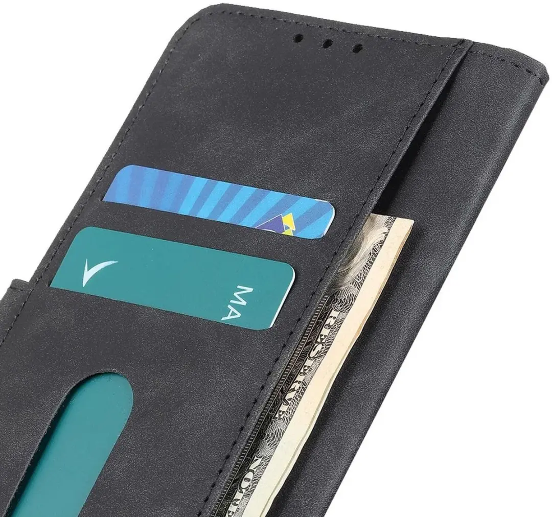 Khazneh Xiaomi Redmi 12 Retro Wallet Hoesje - 2 Pasjes - Zwart
