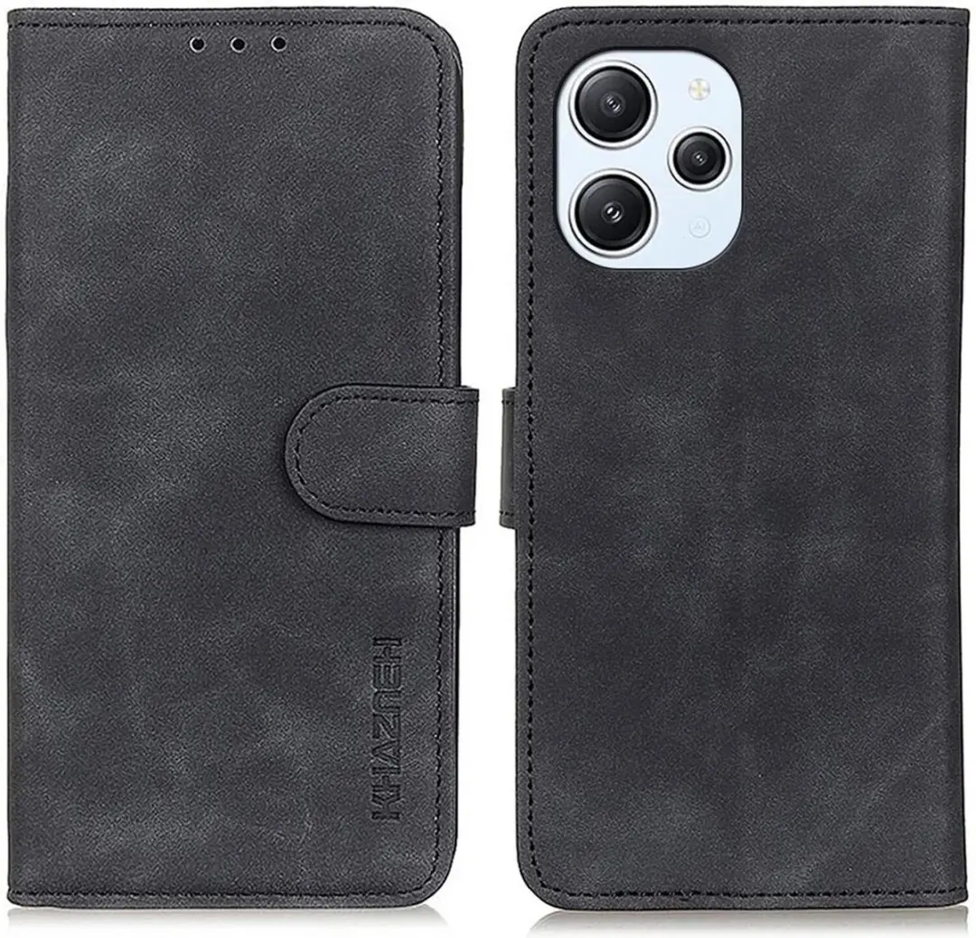 Khazneh Xiaomi Redmi 12 Retro Wallet Hoesje - 2 Pasjes - Zwart