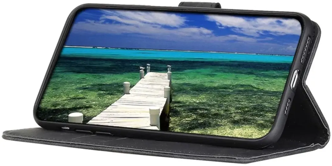 Khazneh Xiaomi Redmi 12 Retro Wallet Hoesje - 2 Pasjes - Zwart