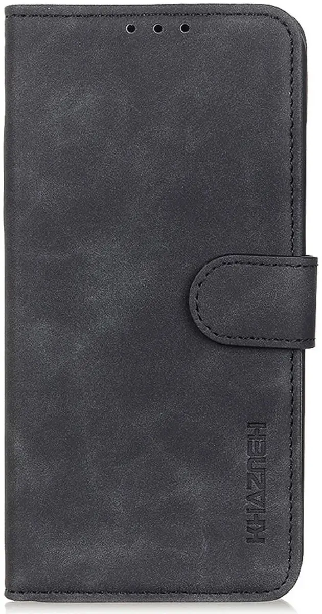 Khazneh Xiaomi Redmi 12 Retro Wallet Hoesje - 2 Pasjes - Zwart