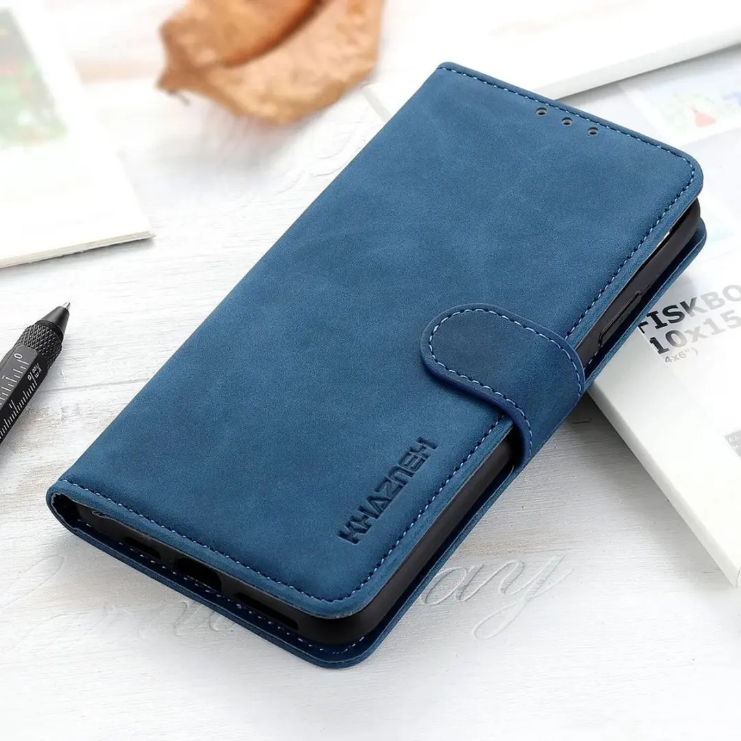 Khazneh Xiaomi Redmi 12 Hoesje Retro Wallet Blauw - 2 Pasjes