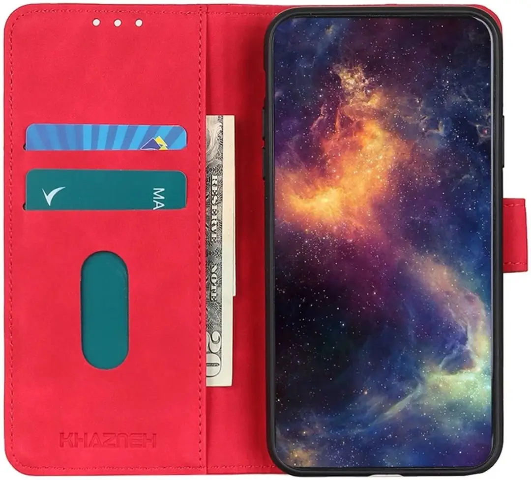 KHAZNEH Motorola Moto G54 Hoesje Retro Wallet Book Case Rood