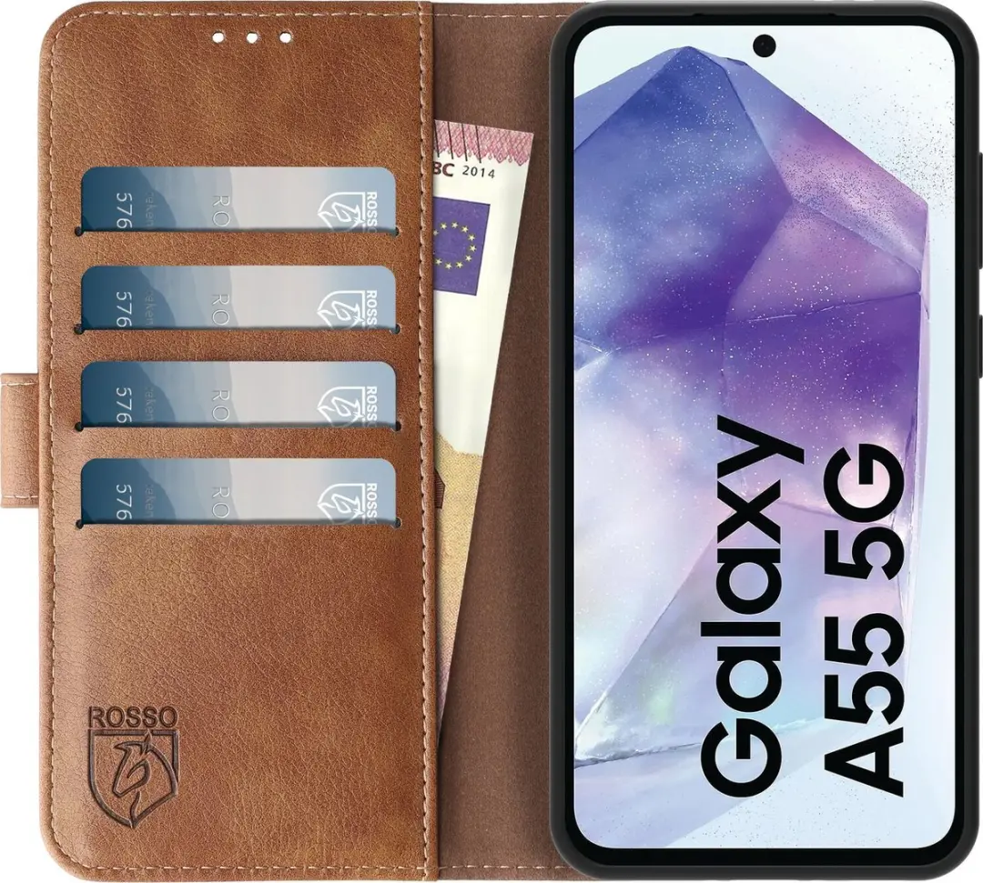 Rosso Element 183506 Portemonnee Hoesje Samsung Galaxy A55 - 3 Pasjes - Bruin