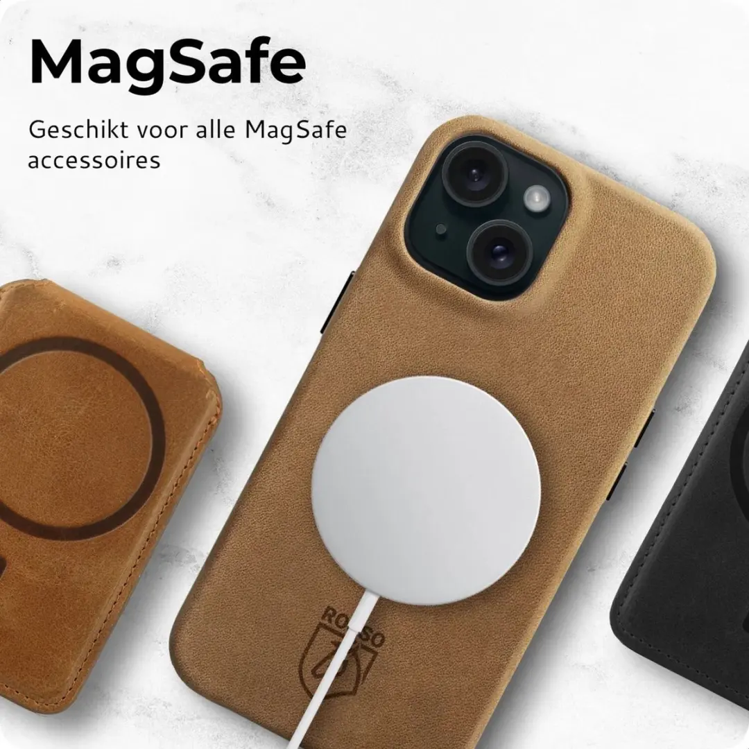 Rosso Elite Hoesje iPhone 15 - Lichtbruin - MagSafe