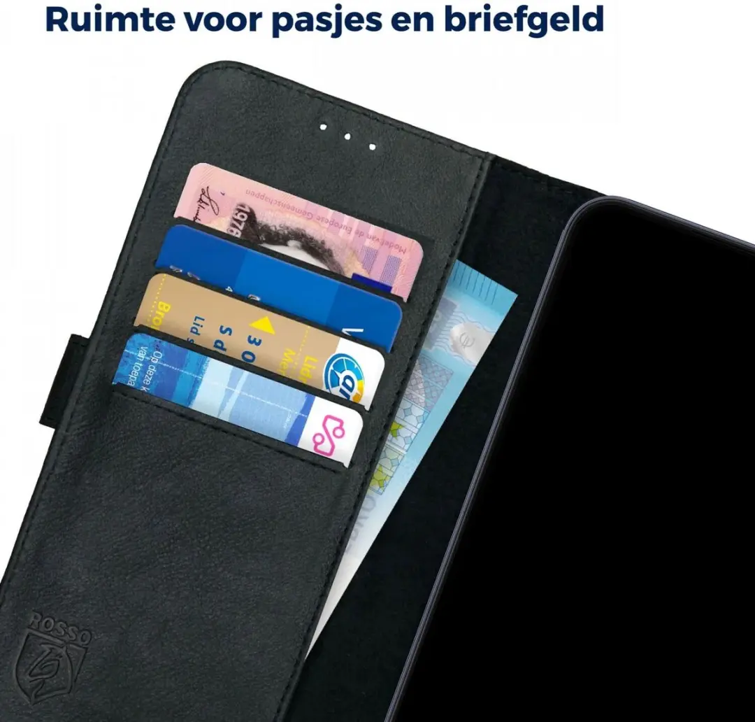 Rosso Deluxe Echt Leer Hoesje 190040 - Google Pixel 9 Pro XL - 3 Pasjes - Zwart
