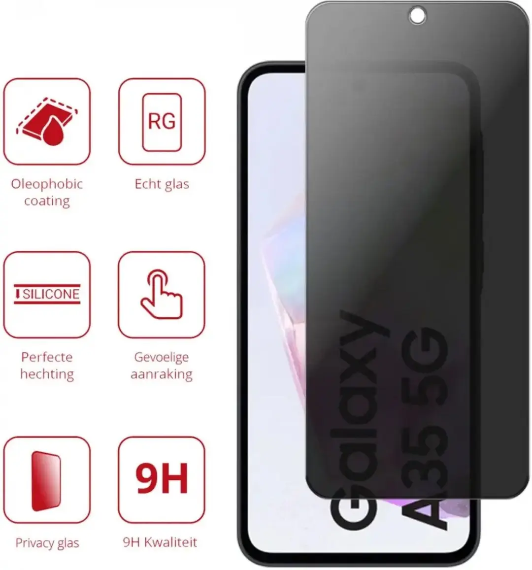 Rosso Privacy Screen Protector Samsung Galaxy A35 - 9H Gehard Glas - afbeelding 6 van 6