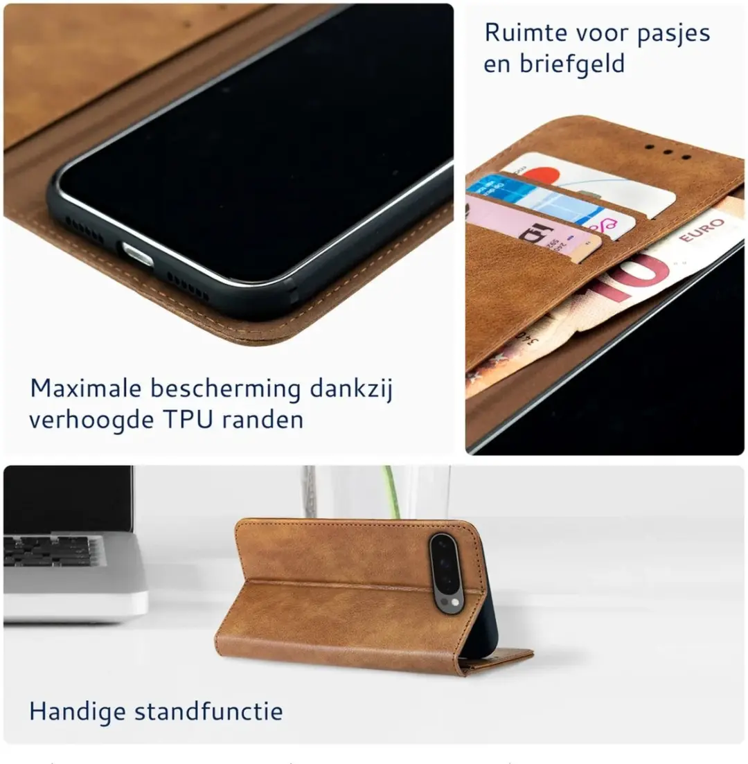 Rosso Element Wallet Book Case 188381 - Google Pixel 9 Pro XL - 3 Pasjes - Bruin