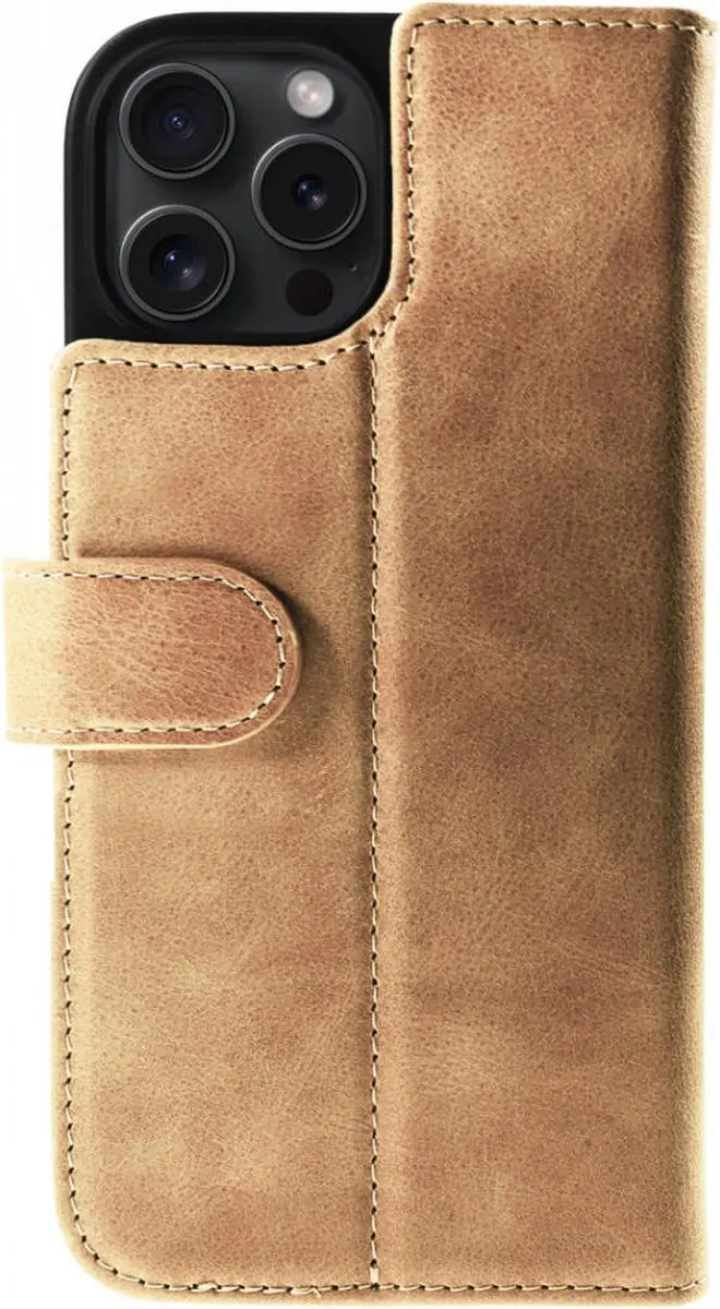 Rosso Elite 193616 Hoesje iPhone 16 Pro Max - Echt Leer Lichtbruin - 3 Pasjes